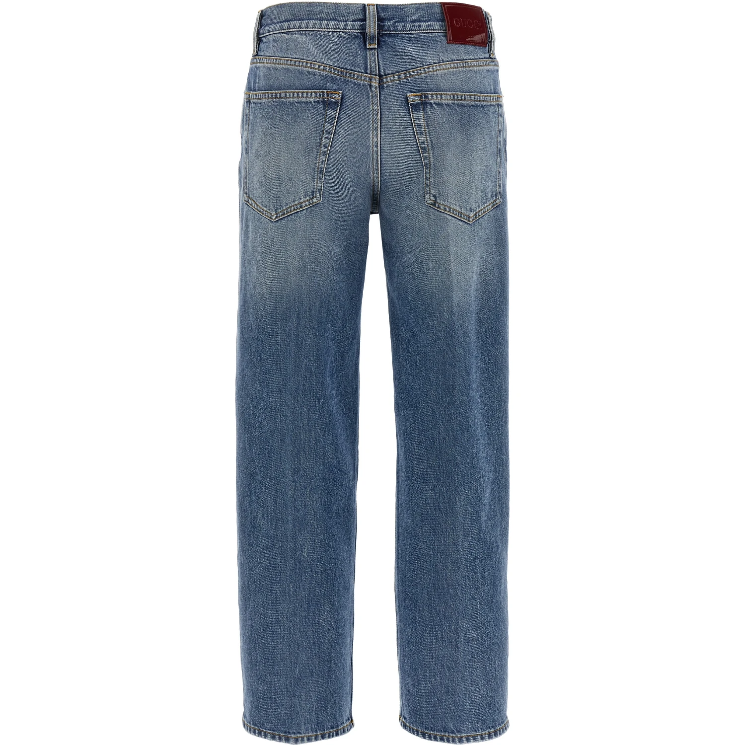 Blue Cotton Straight-Leg Jeans
