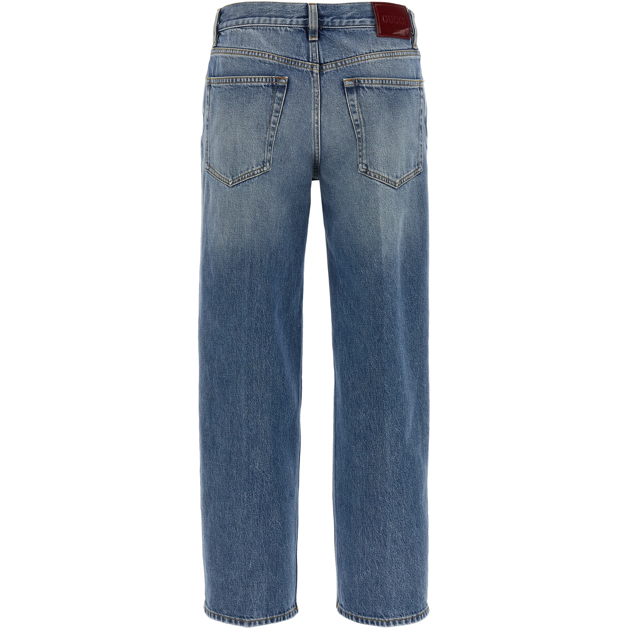 Blue Cotton Straight-Leg Jeans