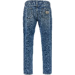 Blue Cotton Straight-Leg Jeans