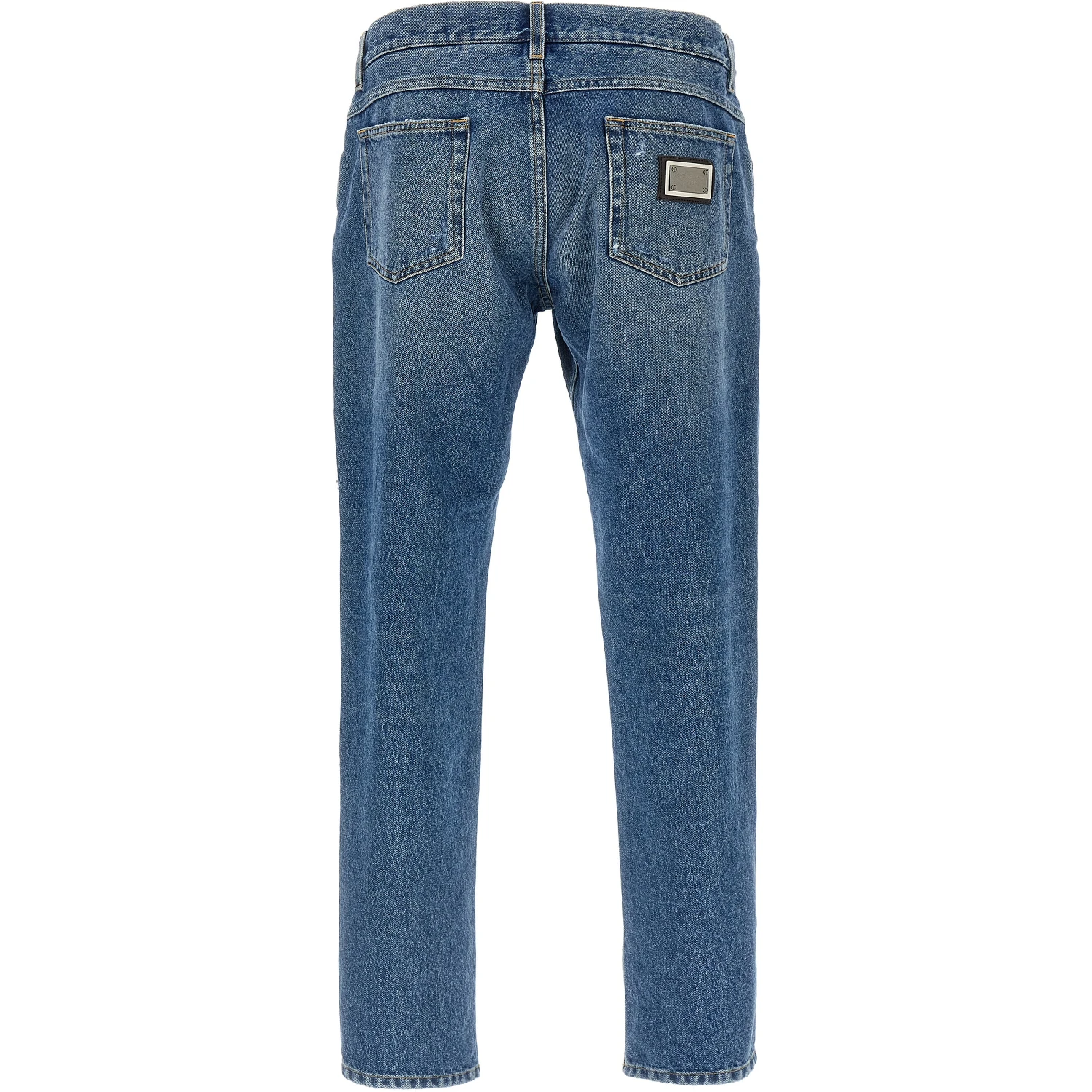 Blue Cotton Straight-Leg Jeans