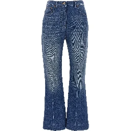 Blue Cotton Flared Jeans