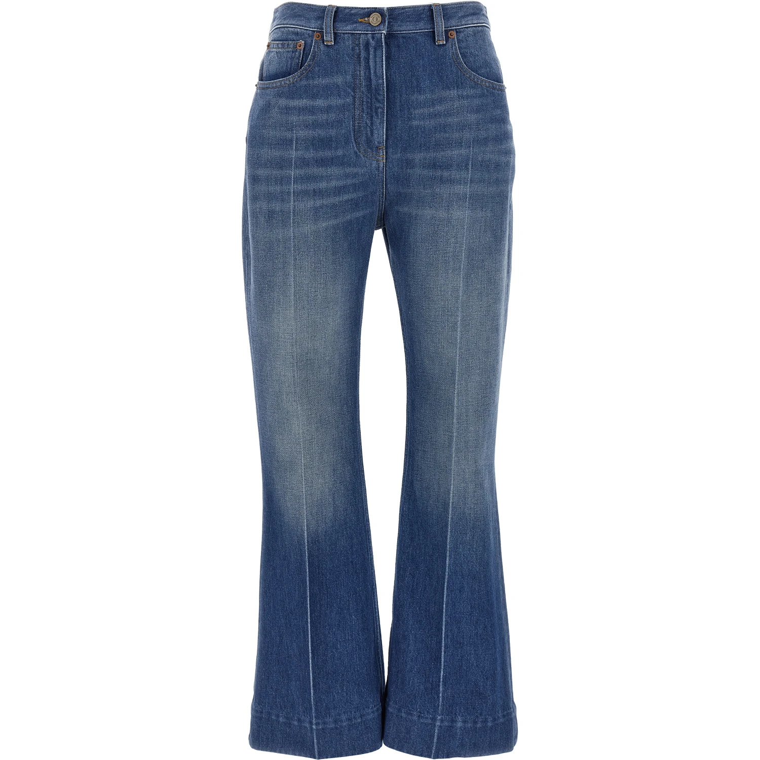 Blue Cotton Flared Jeans