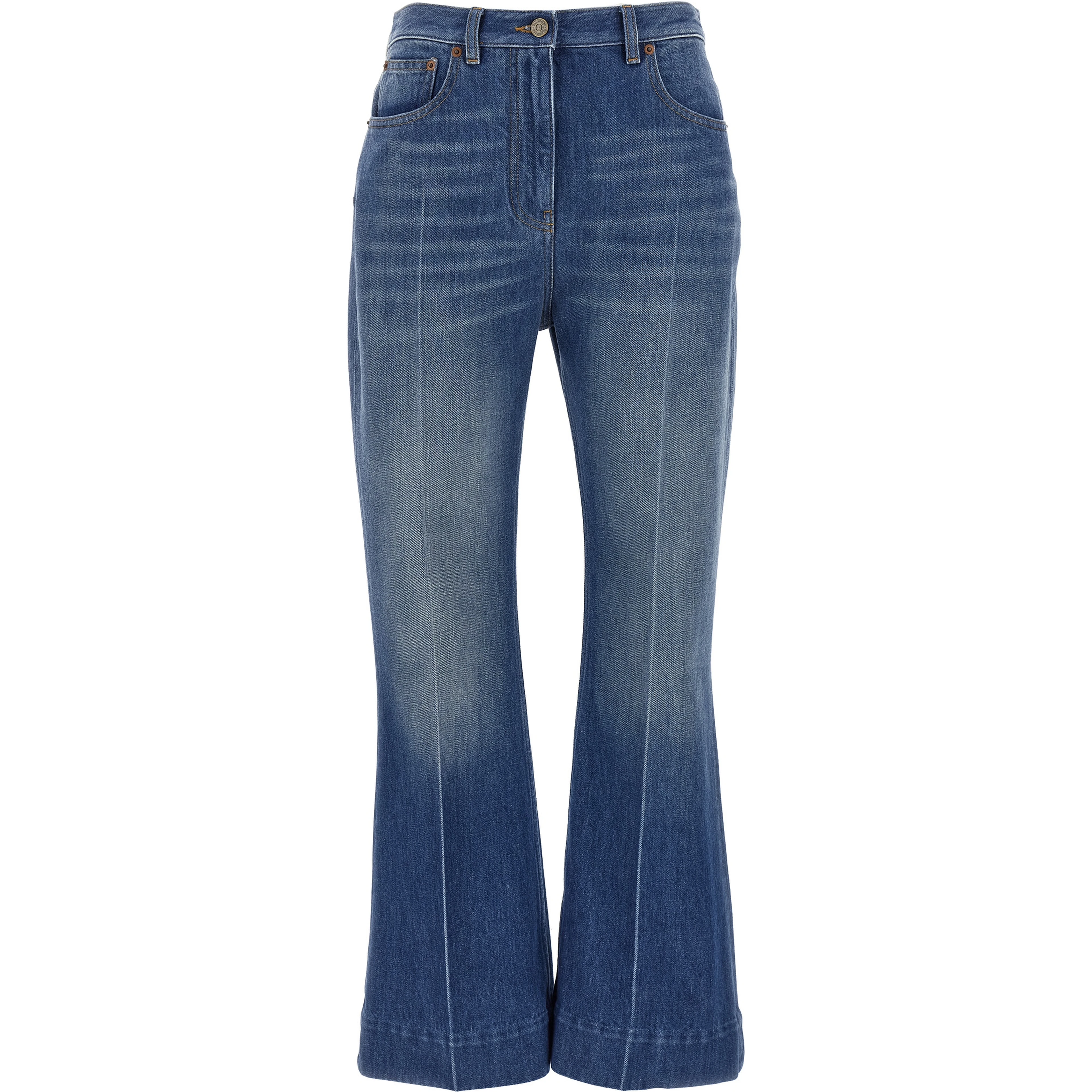 Blue Cotton Flared Jeans