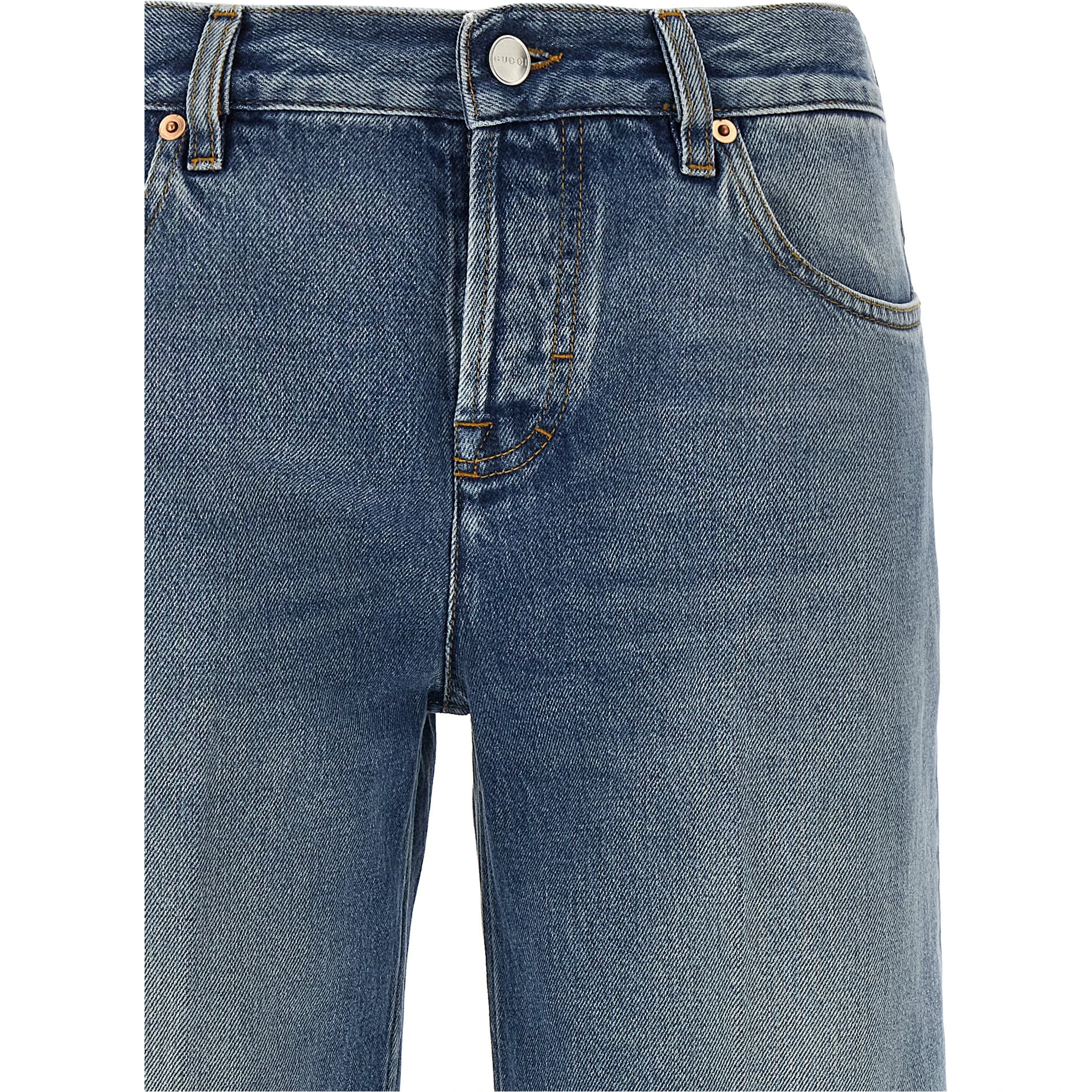 Blue Cotton Straight-Leg Jeans