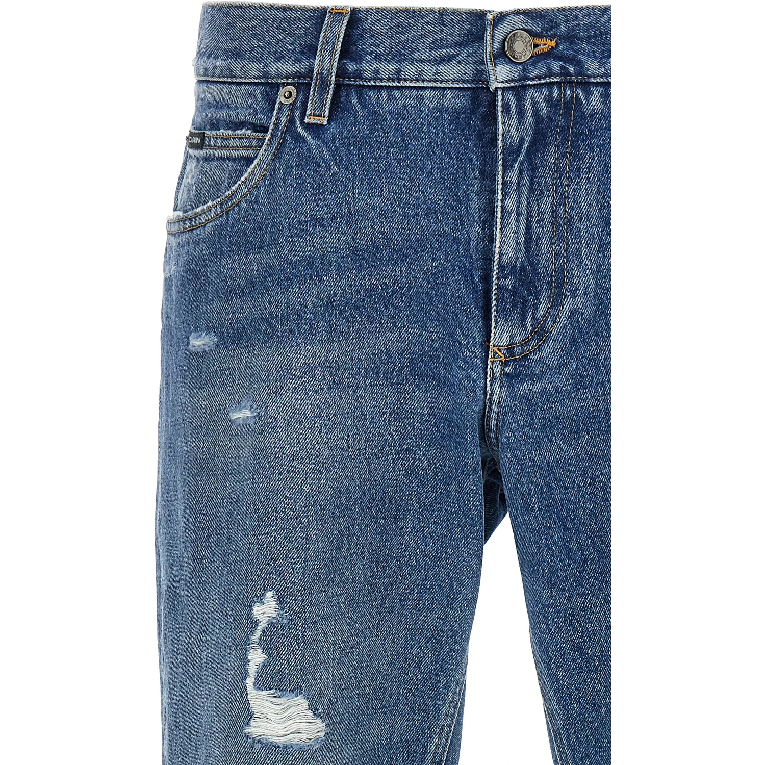 Blue Cotton Straight-Leg Jeans