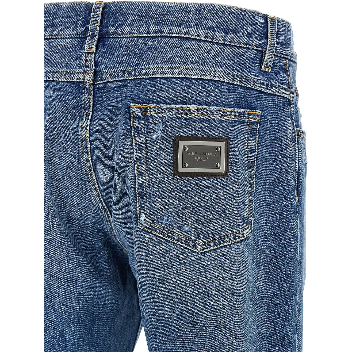Blue Cotton Straight-Leg Jeans