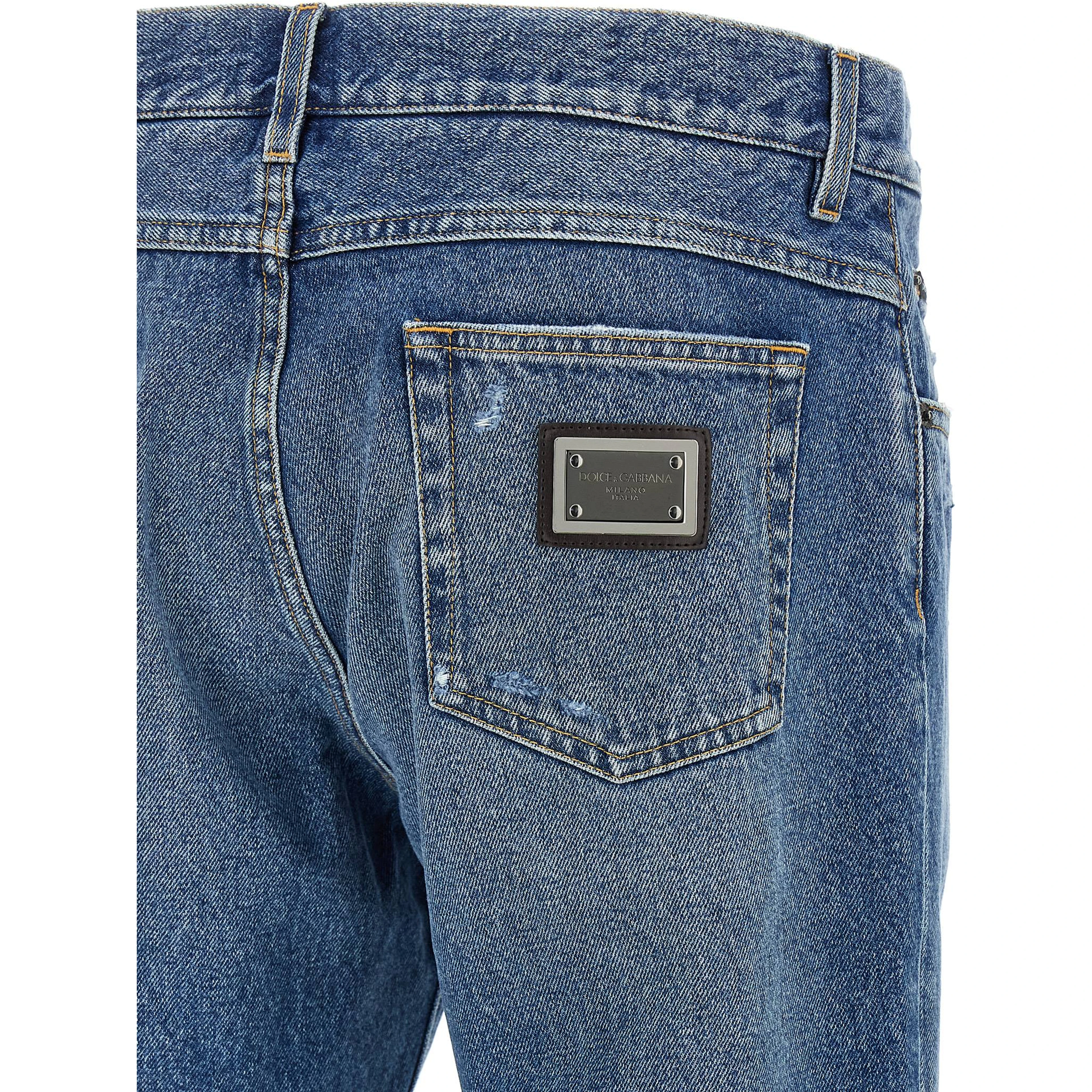 Blue Cotton Straight-Leg Jeans
