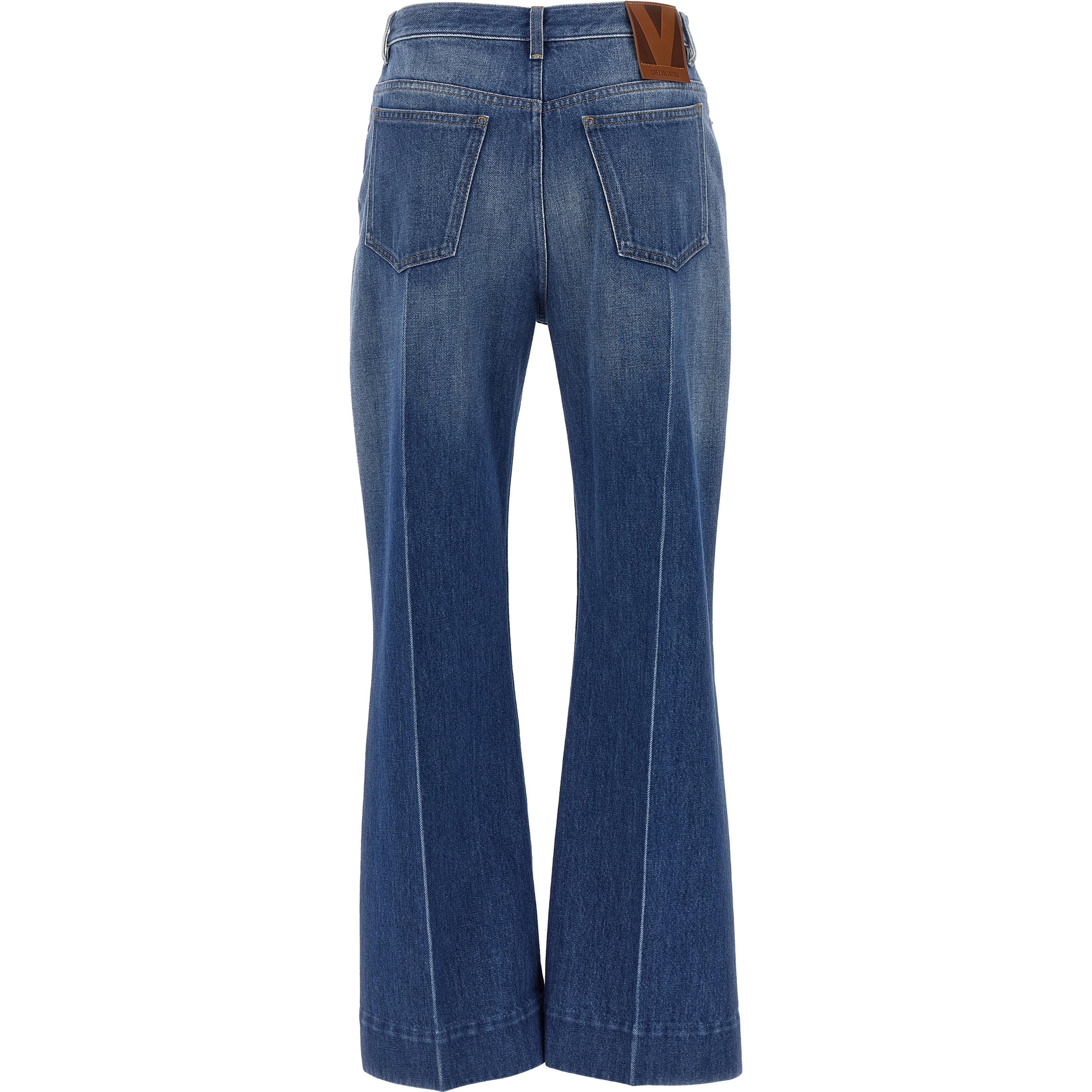 Blue Cotton Flared Jeans