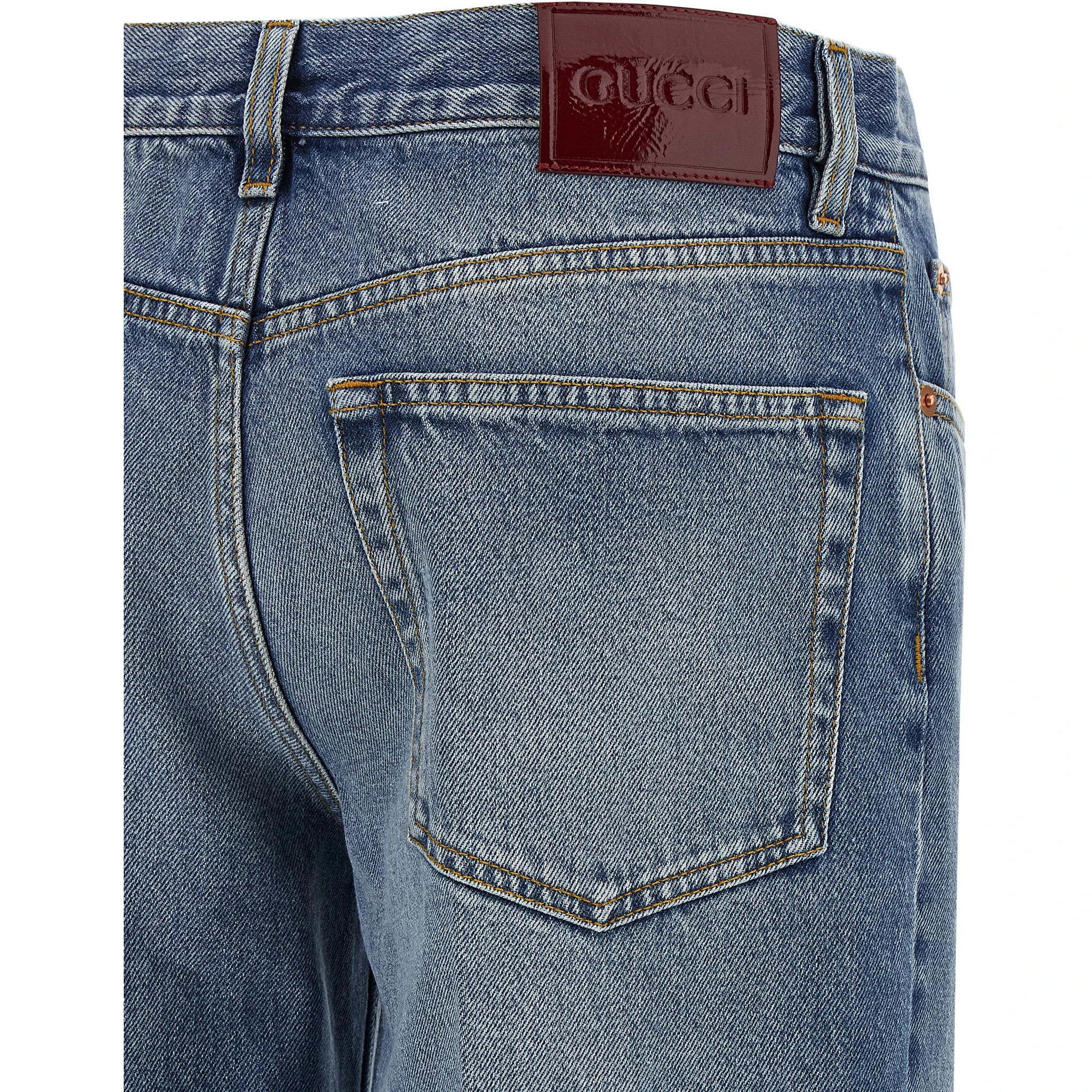 Blue Cotton Straight-Leg Jeans