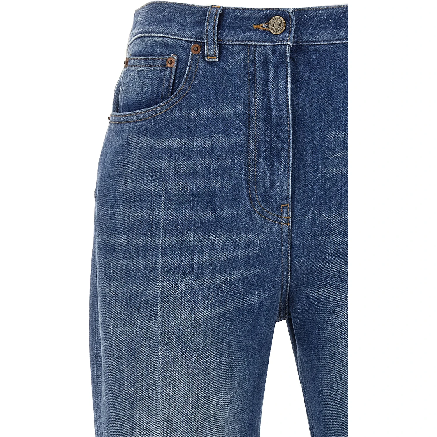 Blue Cotton Flared Jeans