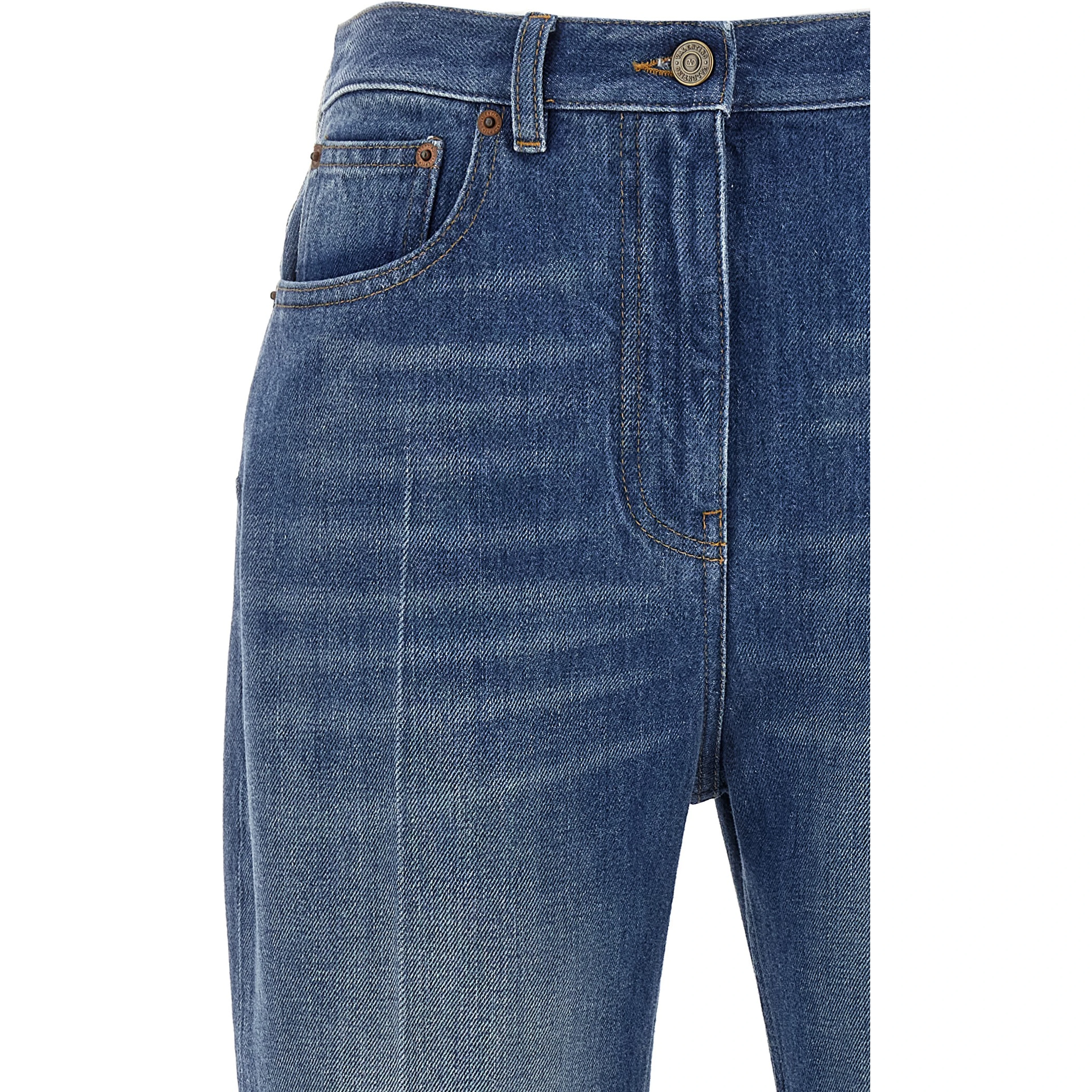 Blue Cotton Flared Jeans