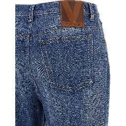 Blue Cotton Flared Jeans