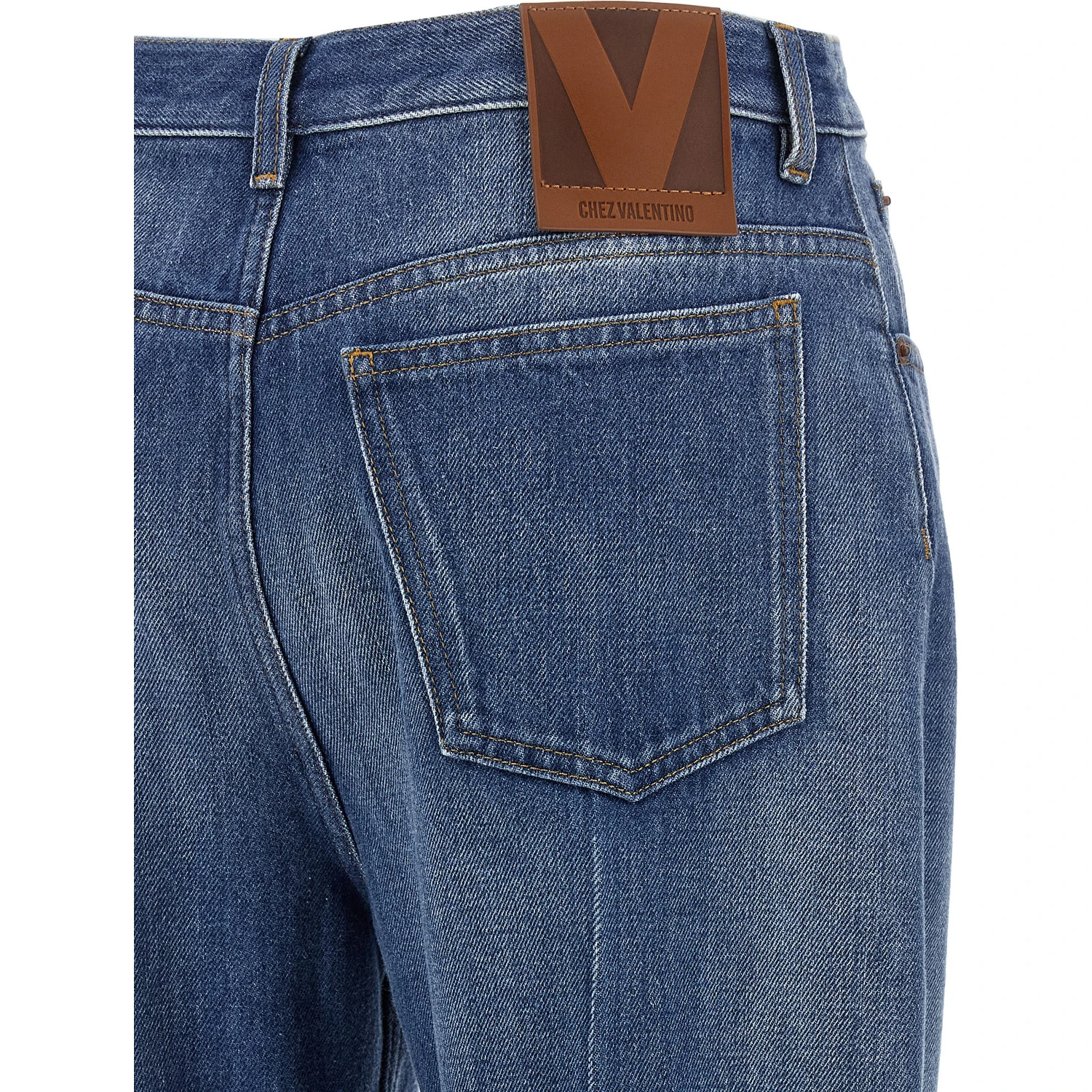Blue Cotton Flared Jeans