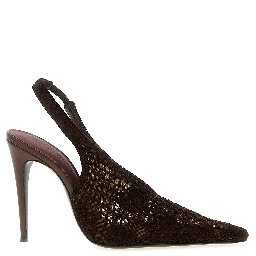 Brown Cotton High Heel Pumps