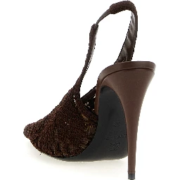 Brown Cotton High Heel Pumps