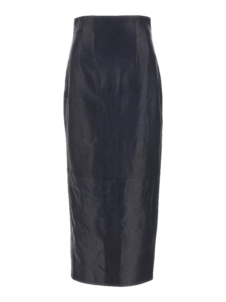 Blue Lamb Leather Midi Skirt