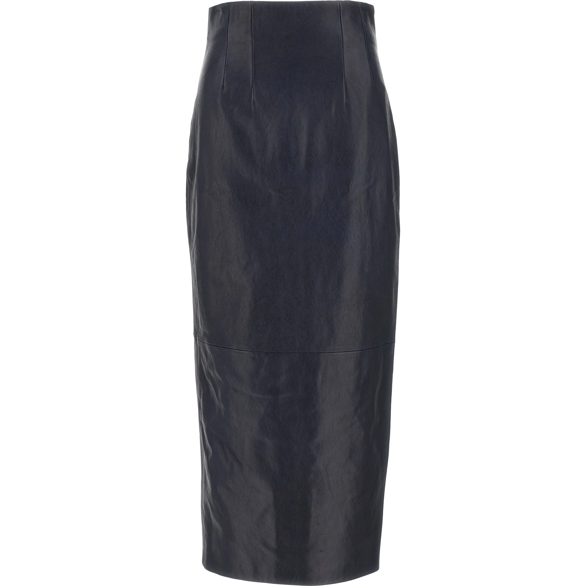 Blue Lamb Leather Midi Skirt