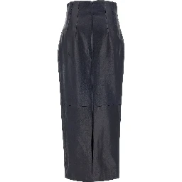 Blue Lamb Leather Midi Skirt