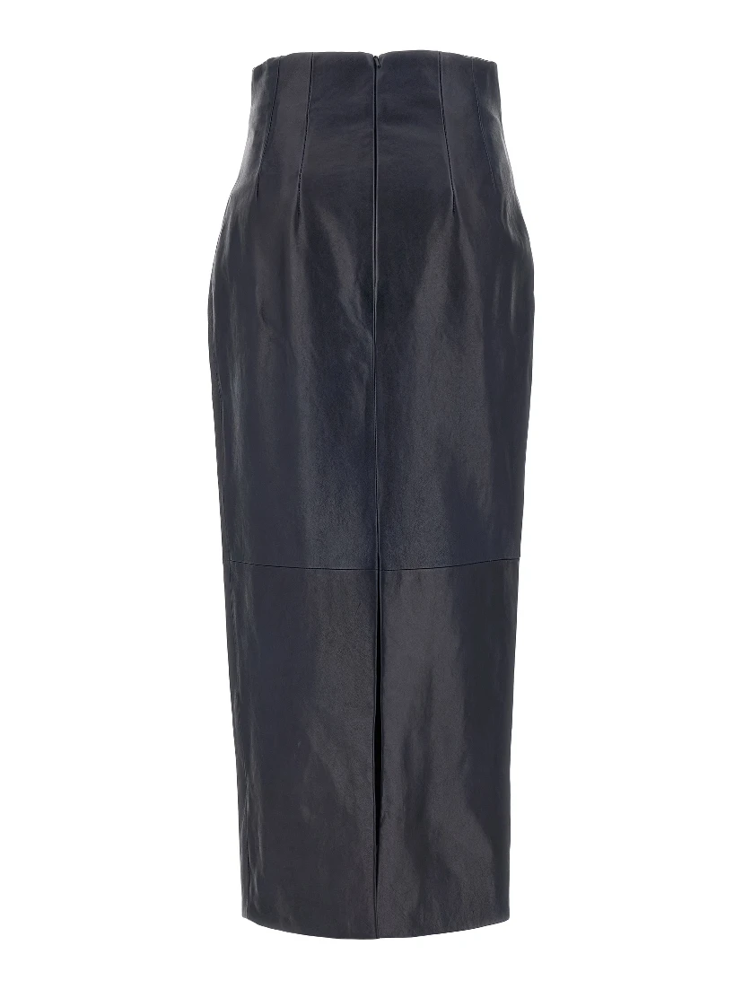 Blue Lamb Leather Midi Skirt