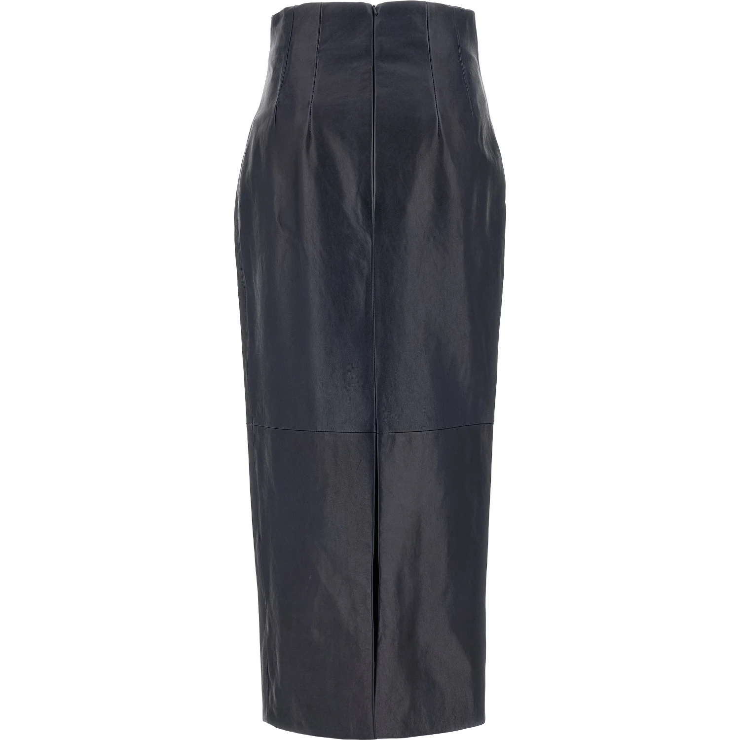 Blue Lamb Leather Midi Skirt