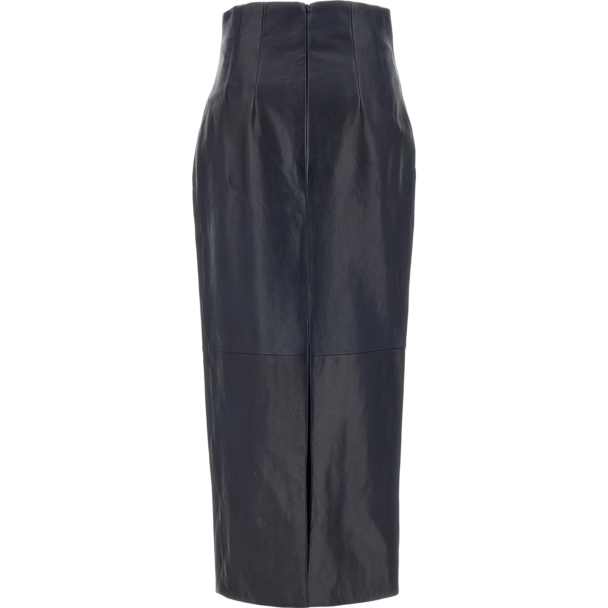 Blue Lamb Leather Midi Skirt