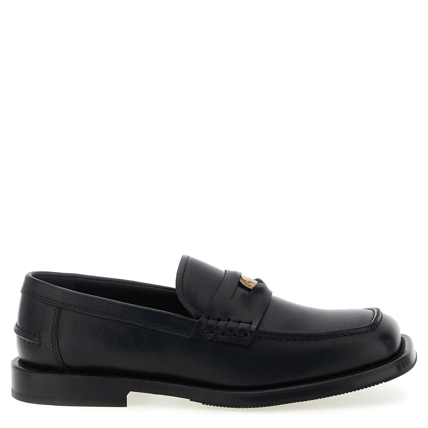 Black Velvet Leather Slip-On Loafers