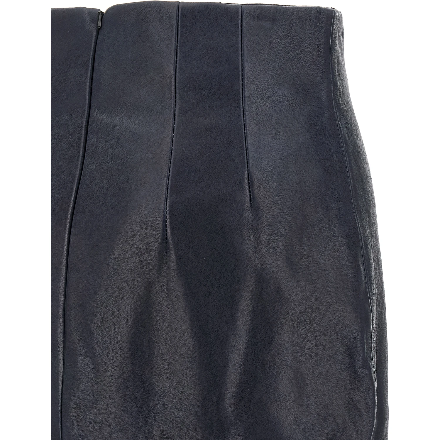 Blue Lamb Leather Midi Skirt