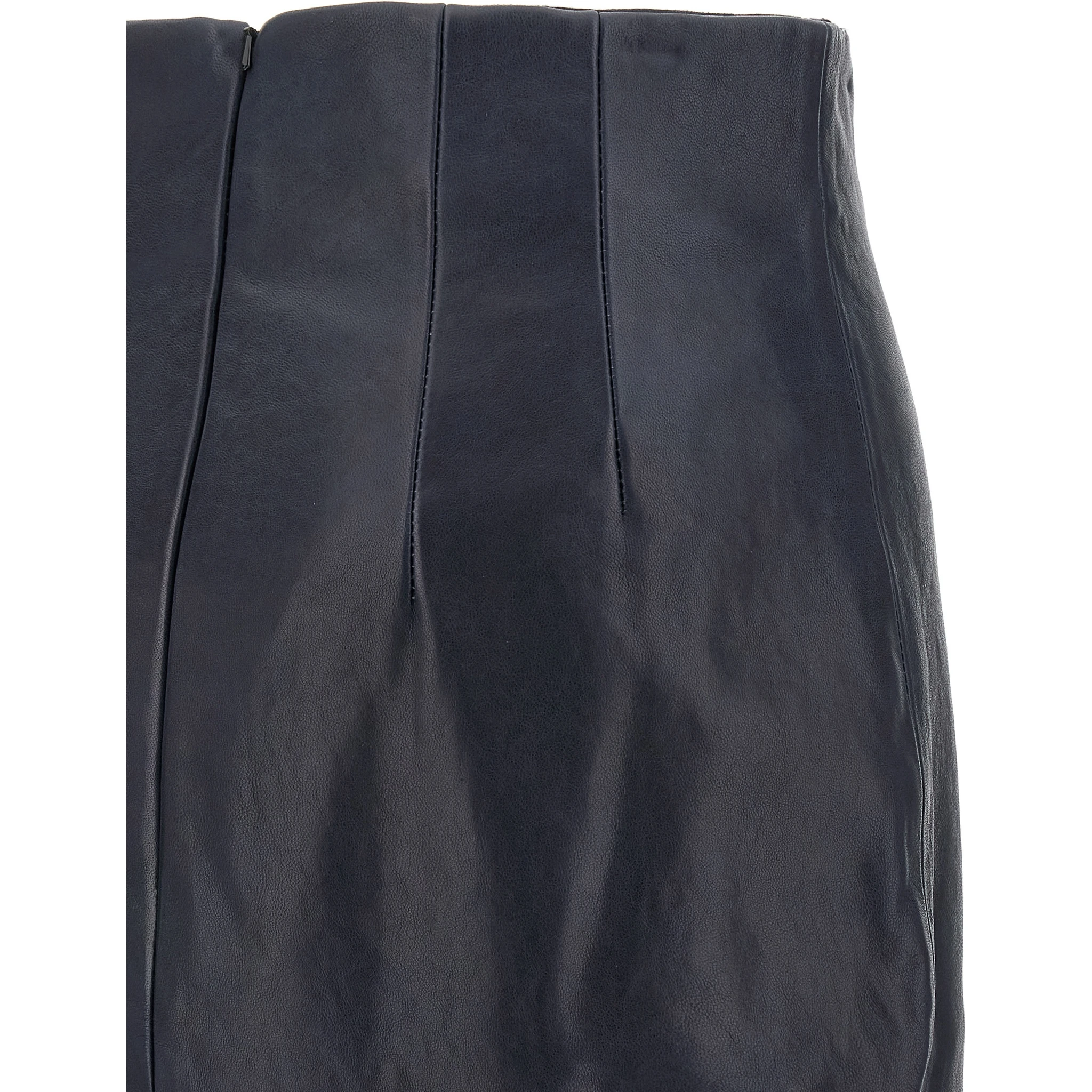 Blue Lamb Leather Midi Skirt
