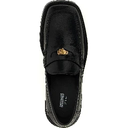 Black Velvet Leather Slip-On Loafers
