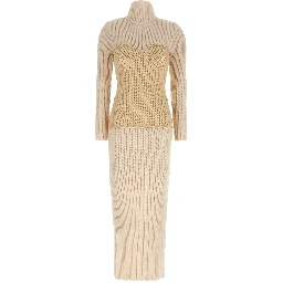 Beige Merino Wool Long Dress