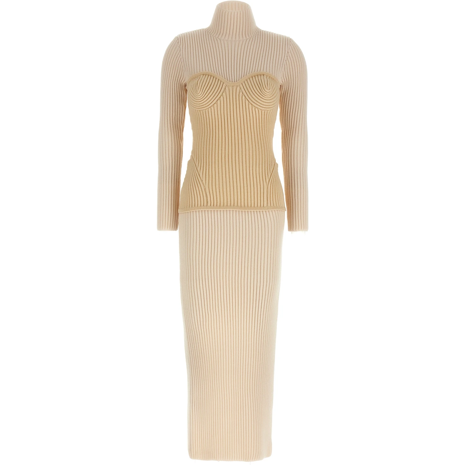 Beige Merino Wool Long Dress