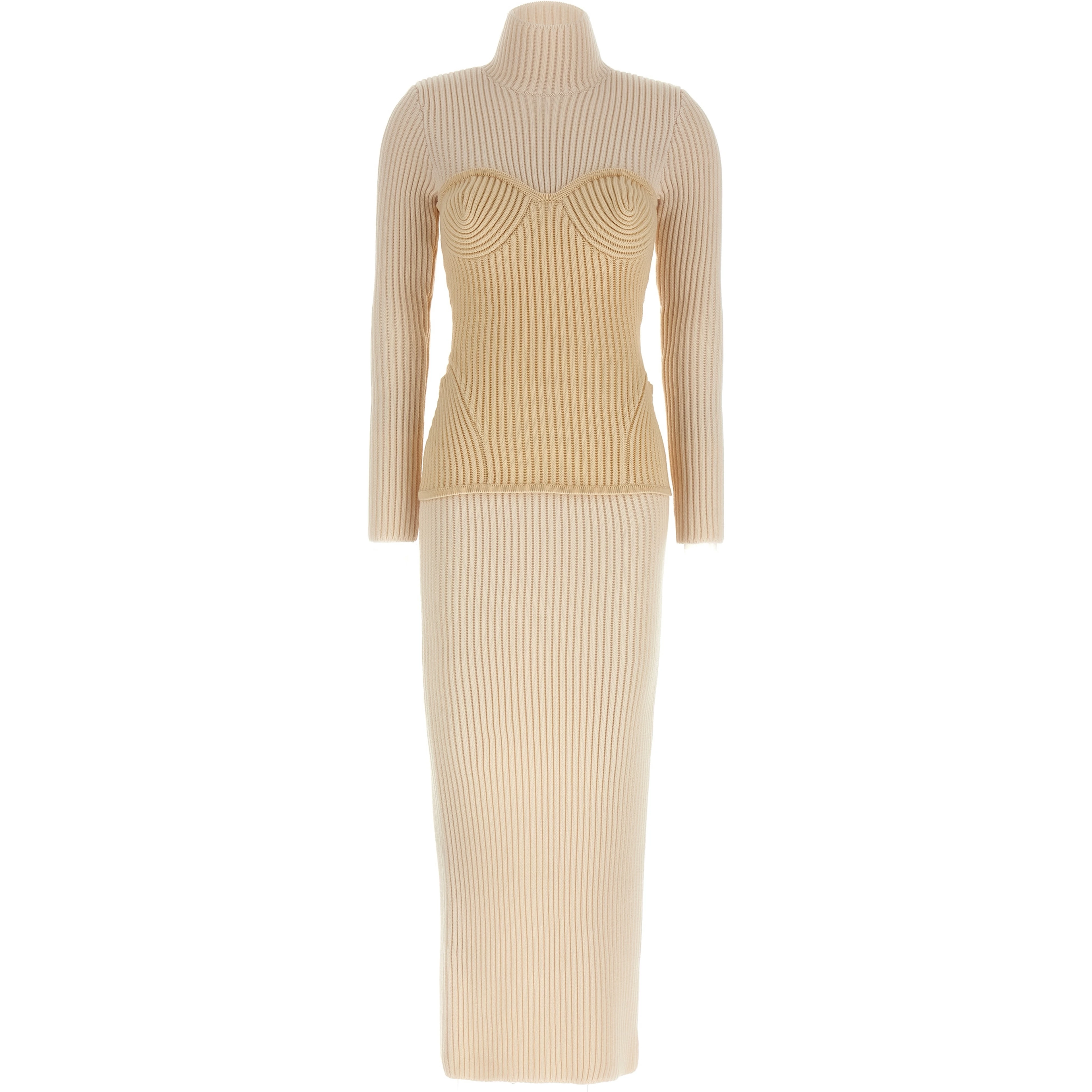 Beige Merino Wool Long Dress