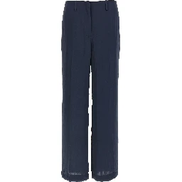 Blue Polyester Casual Pants
