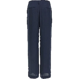 Blue Polyester Casual Pants