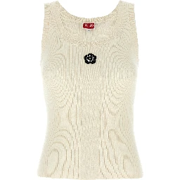 White Viscose Sleeveles T-Shirt