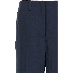 Blue Polyester Casual Pants