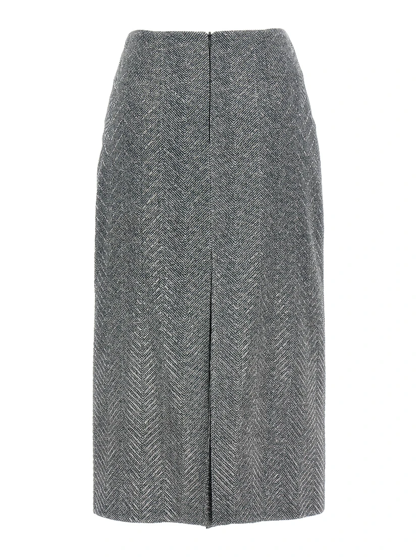 Gray Silk Midi Skirt