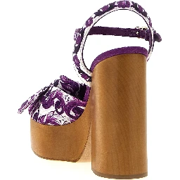 Purple Cotton Stiletto Heel Sandals