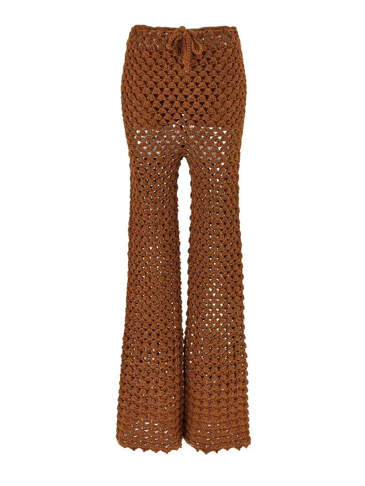 Brown Cotton Flared Pants