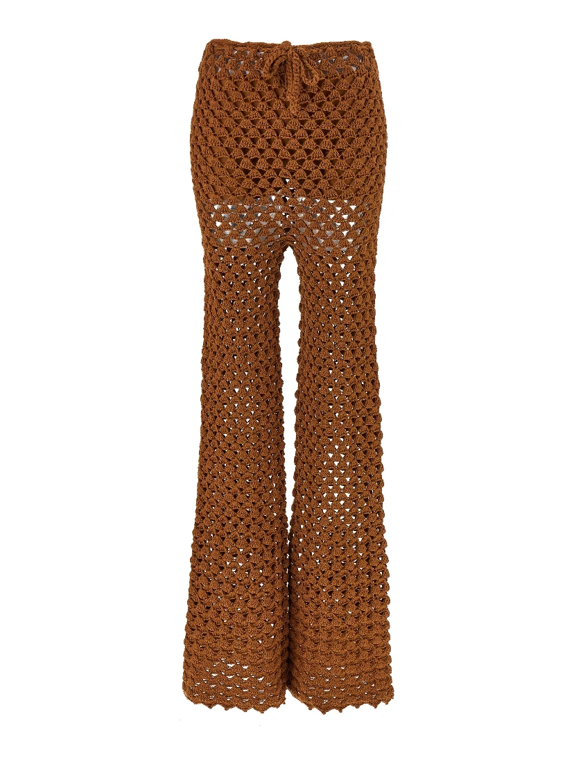 Brown Cotton Flared Pants
