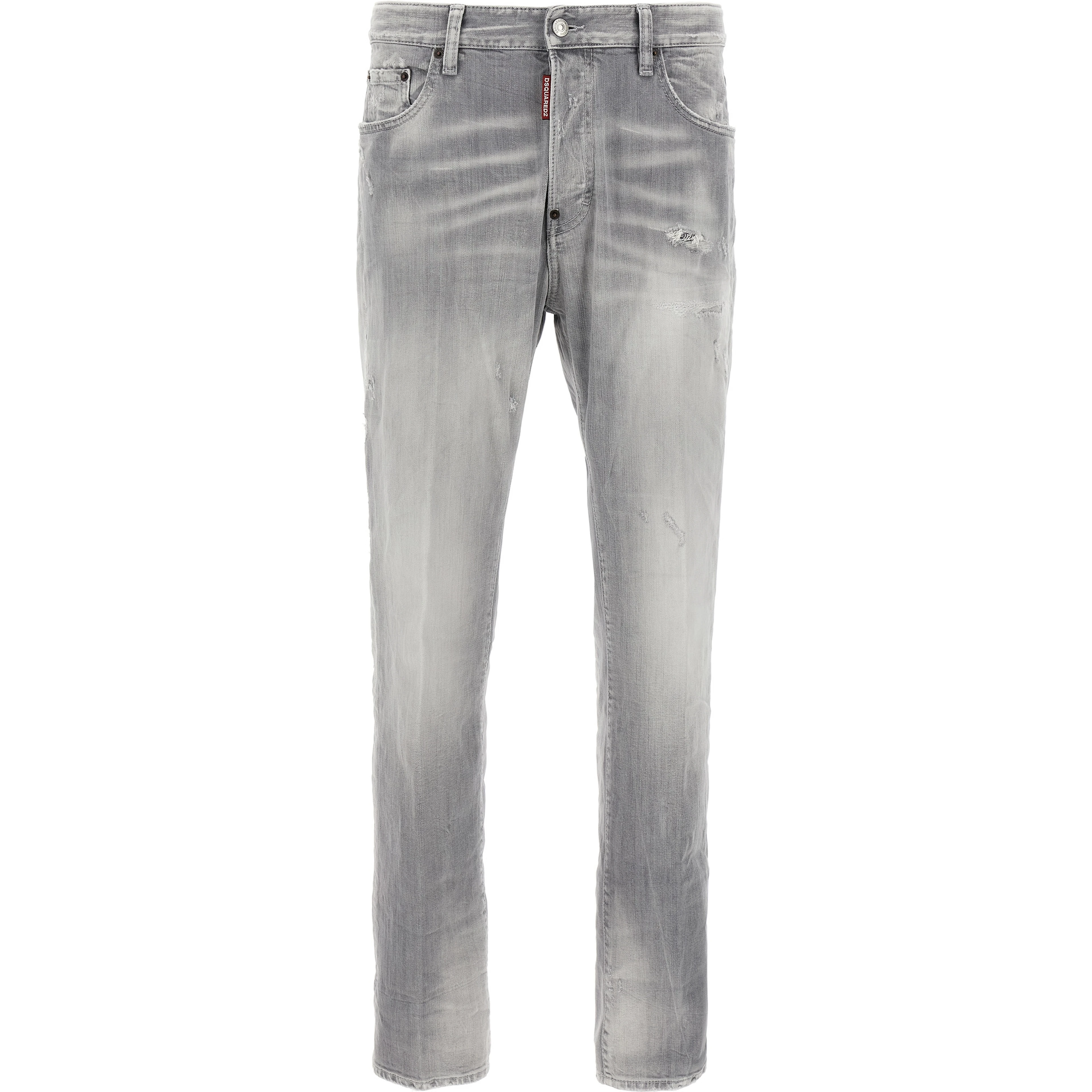 Gray Cotton Straight-Leg Jeans