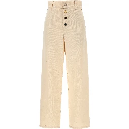 Beige Cotton Casual Pants