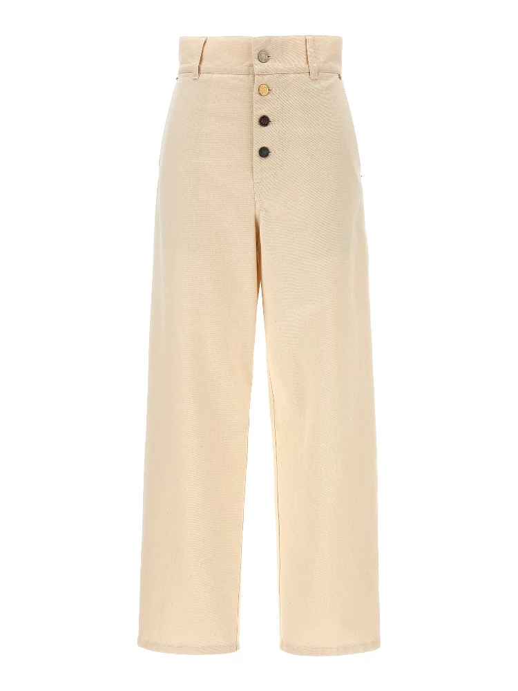Beige Cotton Casual Pants