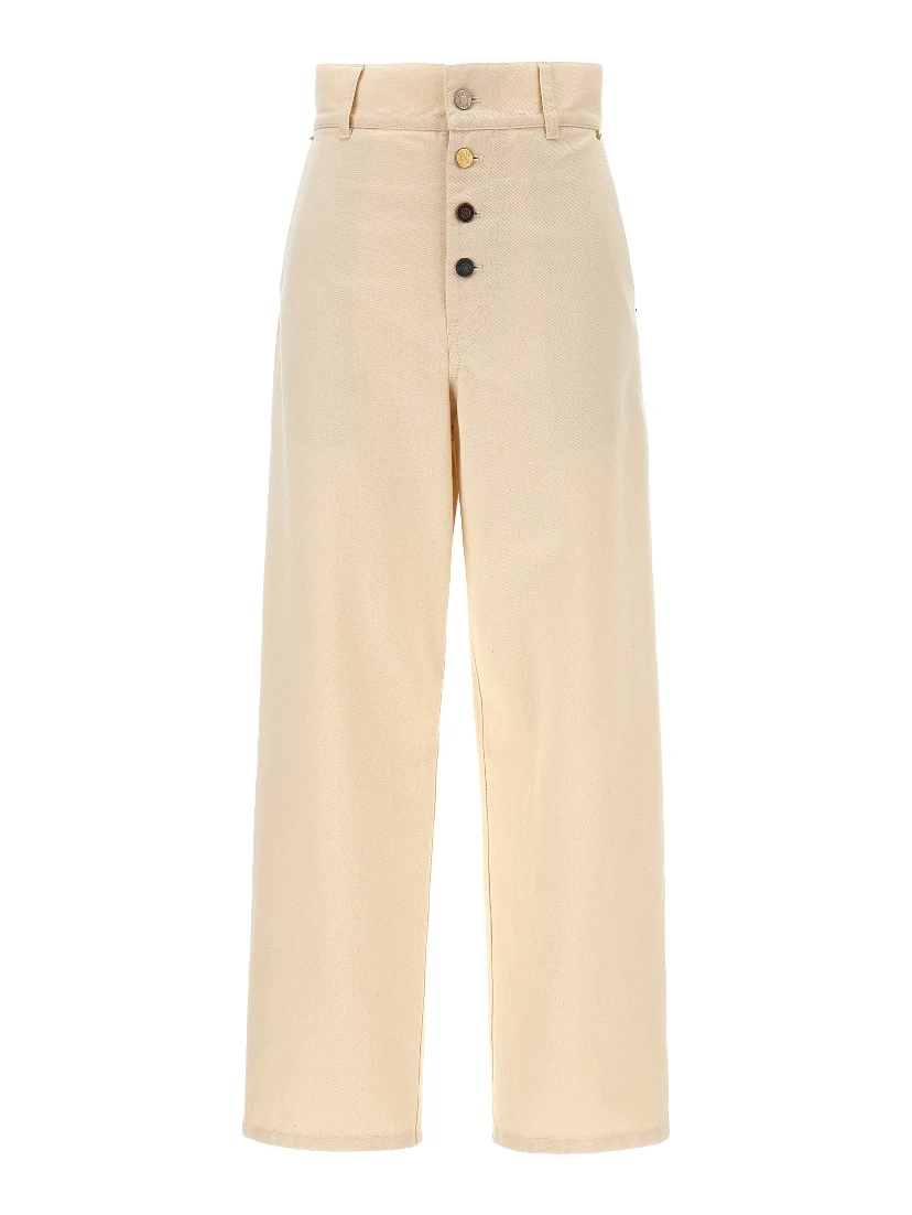 Beige Cotton Casual Pants