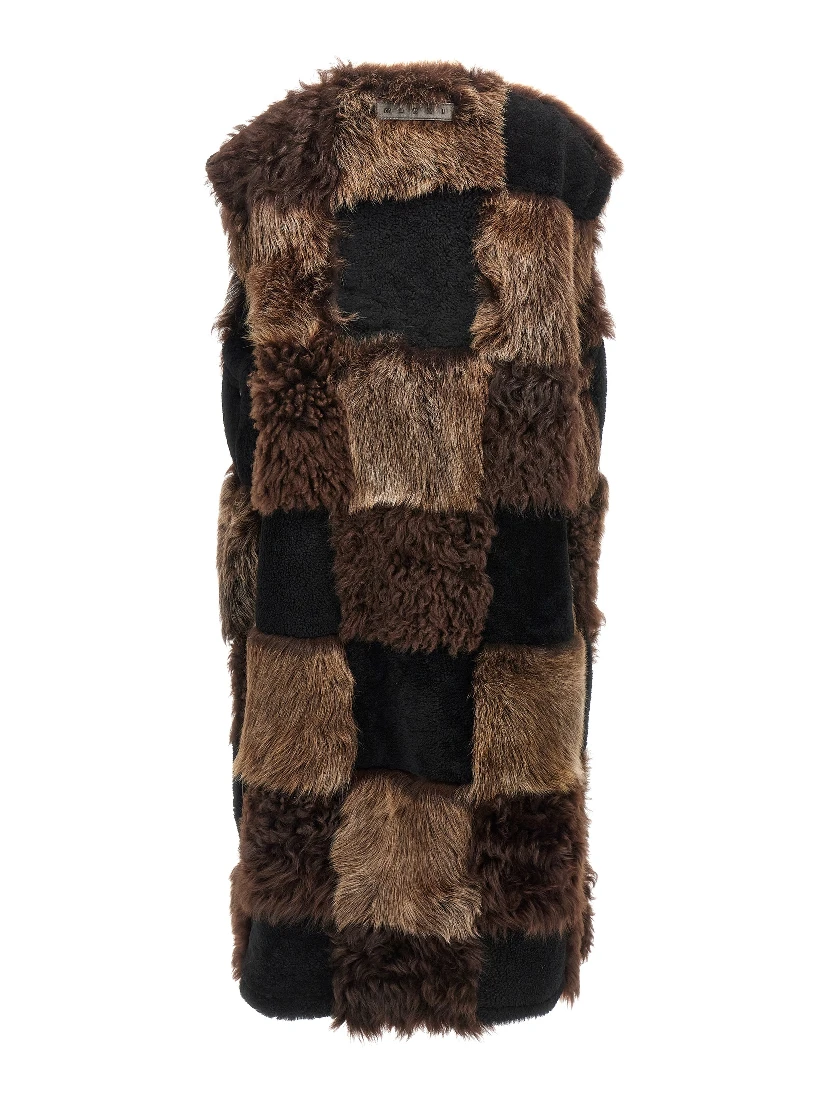 Brown Lamb Fur Sleeveless Jacket