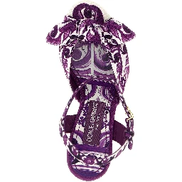 Purple Cotton Stiletto Heel Sandals