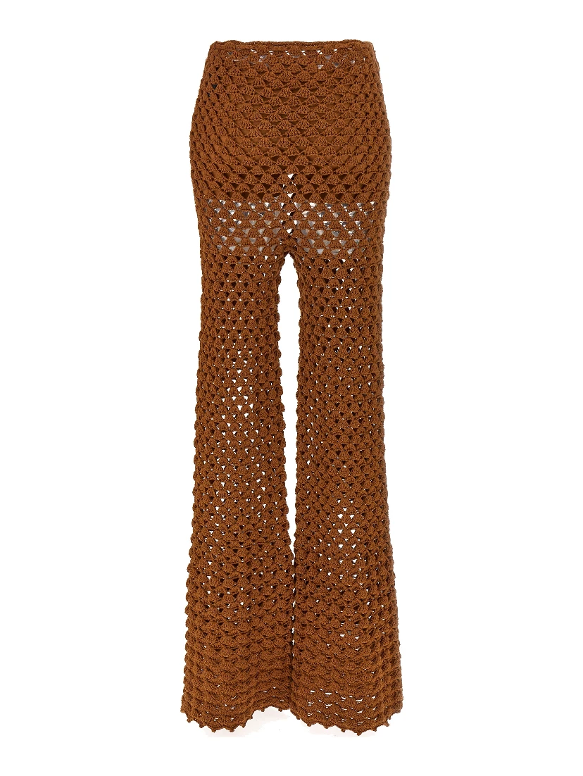 Brown Cotton Flared Pants