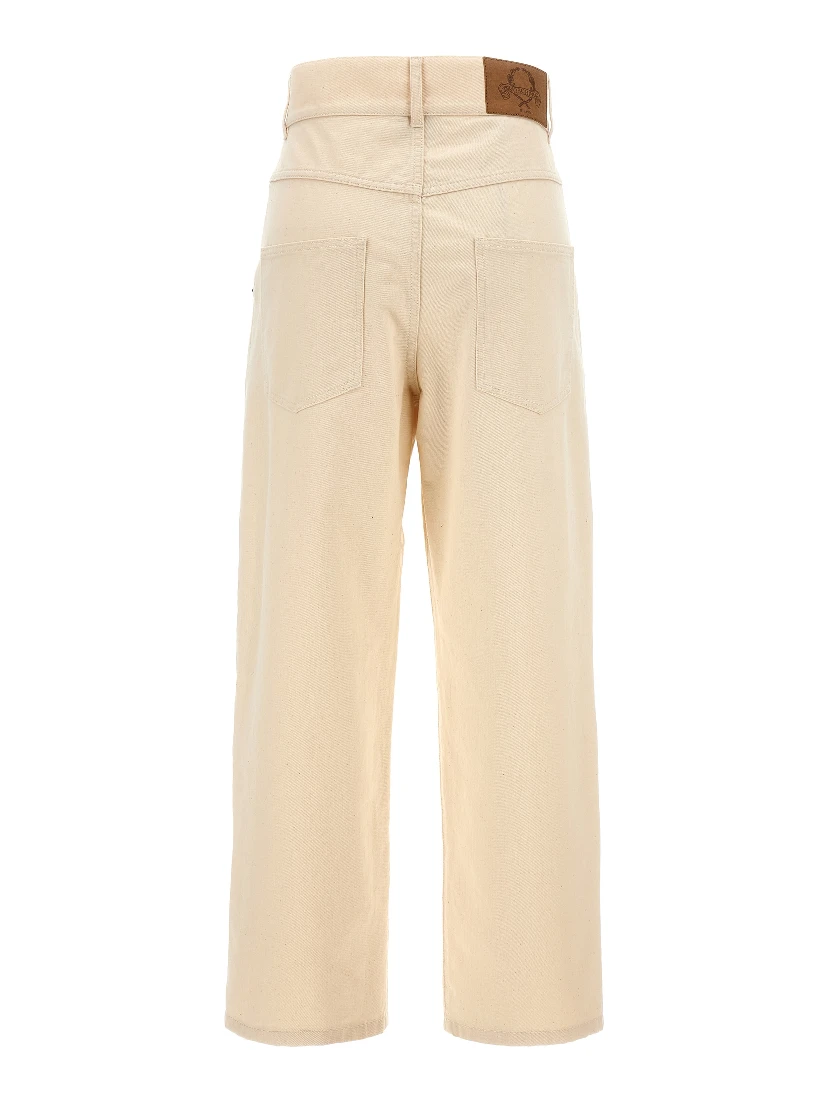 Beige Cotton Casual Pants