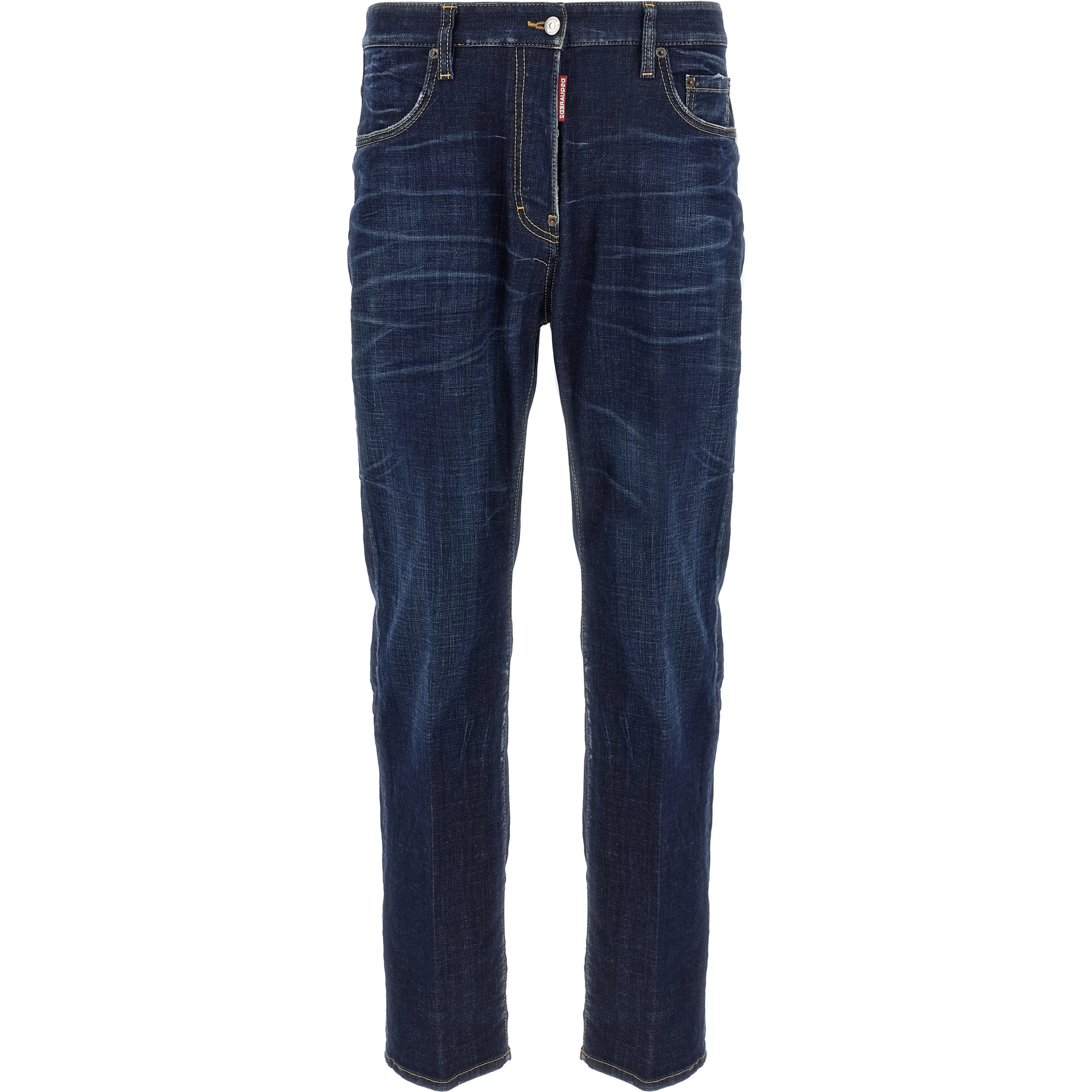 Blue Cotton Straight-Leg Jeans