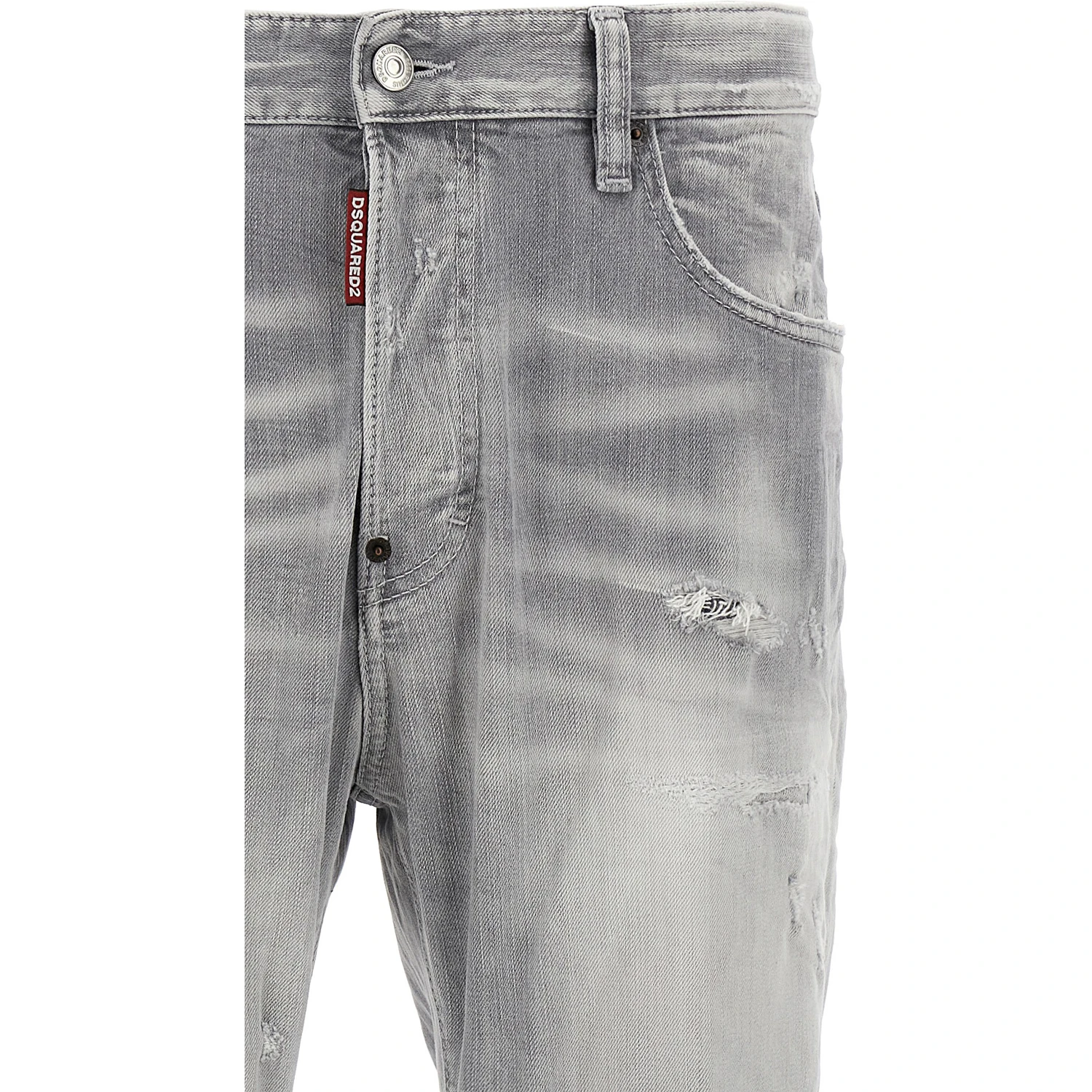 Gray Cotton Straight-Leg Jeans